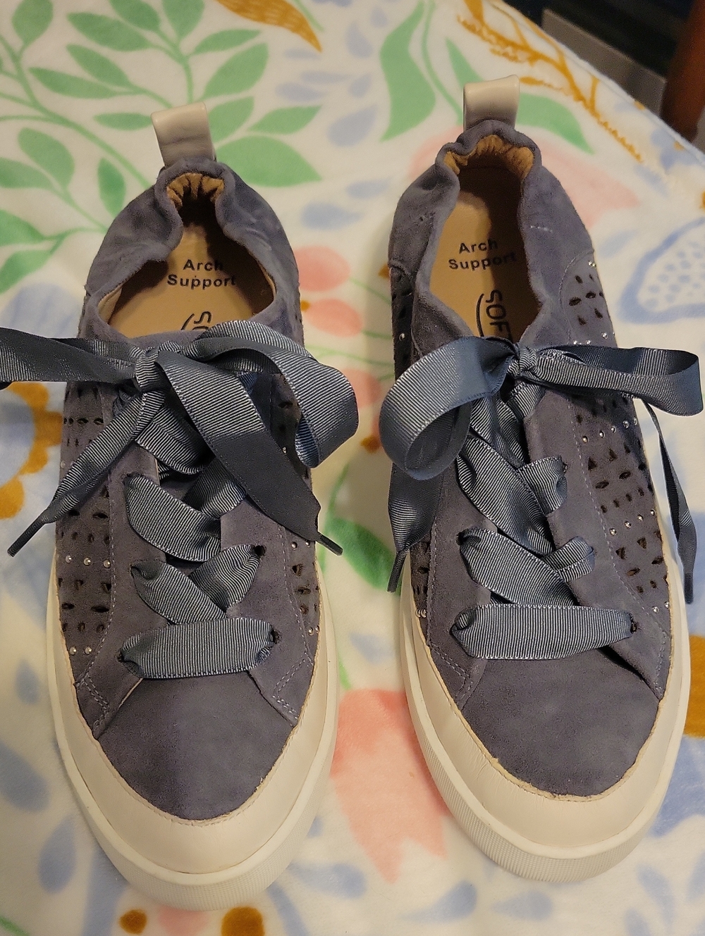 Women’s Grey Suede Lace-Up Sneakers with Ribbon Laces
